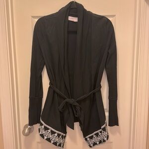Anthropologie Lilka Black Tie Front Cardigan